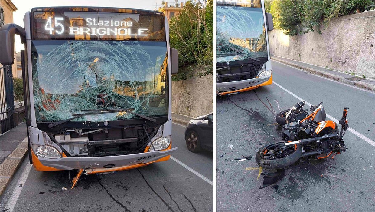 Incidente tra moto e bus, otto feriti. Grave un giovane motociclista ...